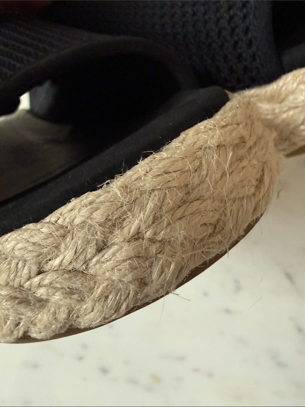 Eileen Fisher Black Mesh Espadrille Slides with Natural Jute Sole